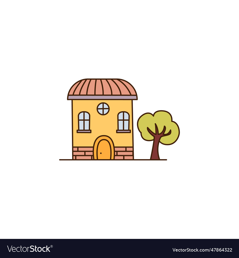 Cartoon yellow house icon brick