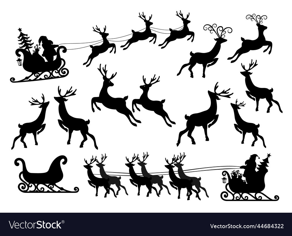 Santa claus in sleigh reindeers isolated on white Vector Image