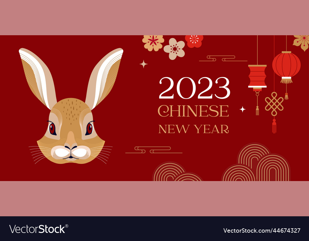 Chinese new year 2023 year of the rabbit - red Vector Image