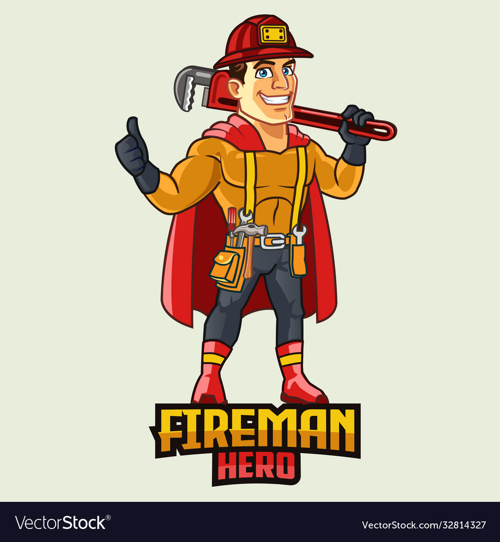 Fireman hero cartoon mascot logo Royalty Free Vector Image