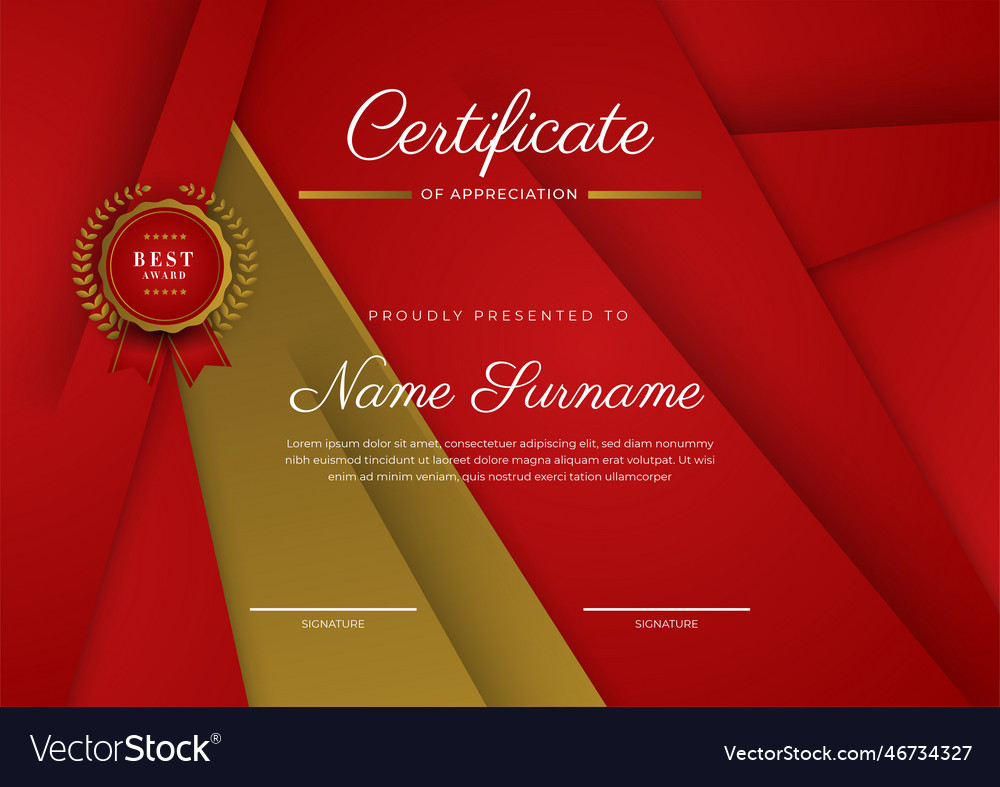 Modern elegant red and gold diploma certificate Vector Image