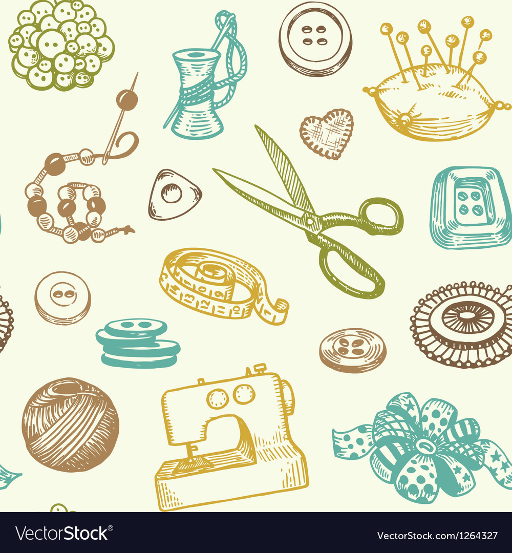 Sewing and needlework seamless pattern Royalty Free Vector