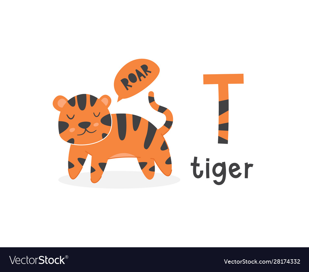 Alphabet letter t and tiger Royalty Free Vector Image