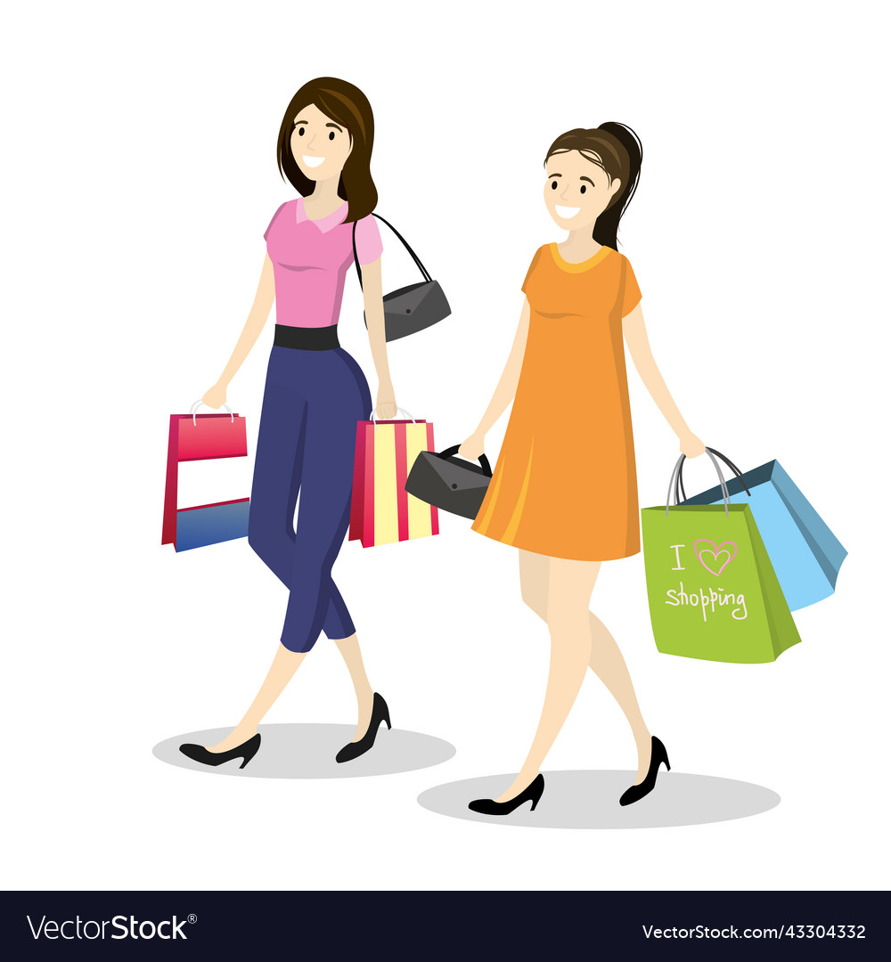 Fashion girl with shopping bags walking Royalty Free Vector