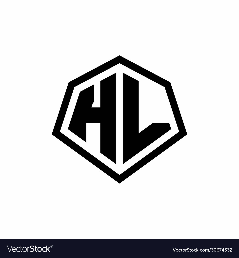 Hl monogram logo with hexagon shape and line