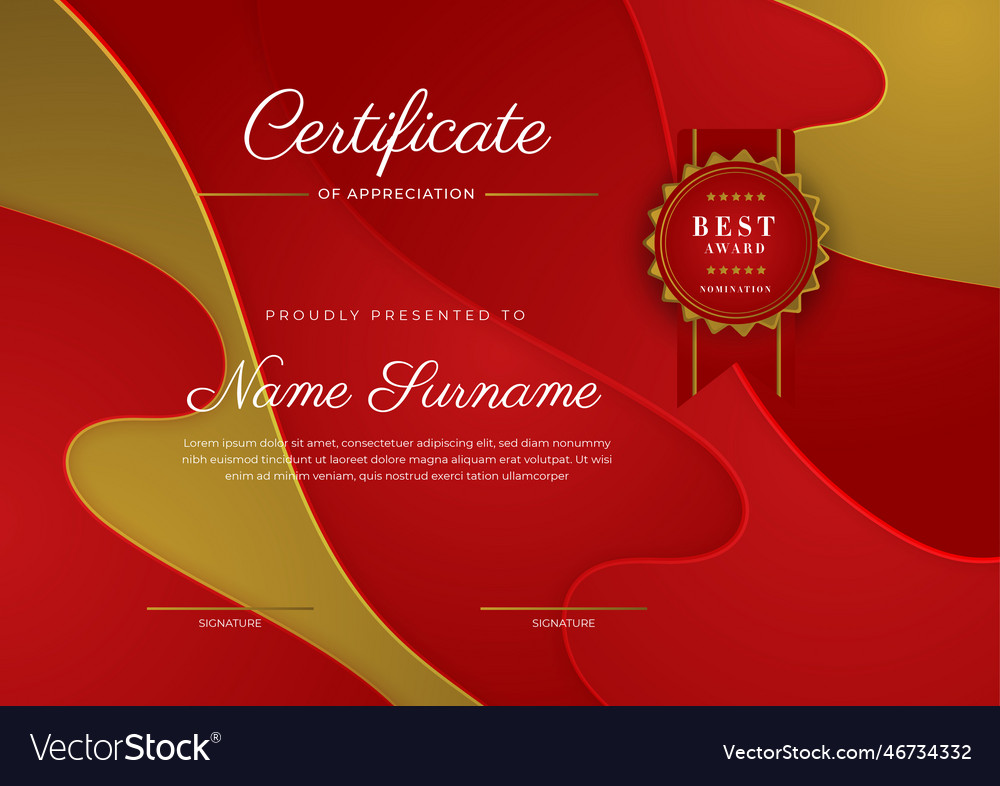 Modern elegant red and gold diploma certificate Vector Image