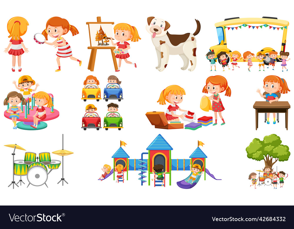 Set of cute kids and objects Royalty Free Vector Image