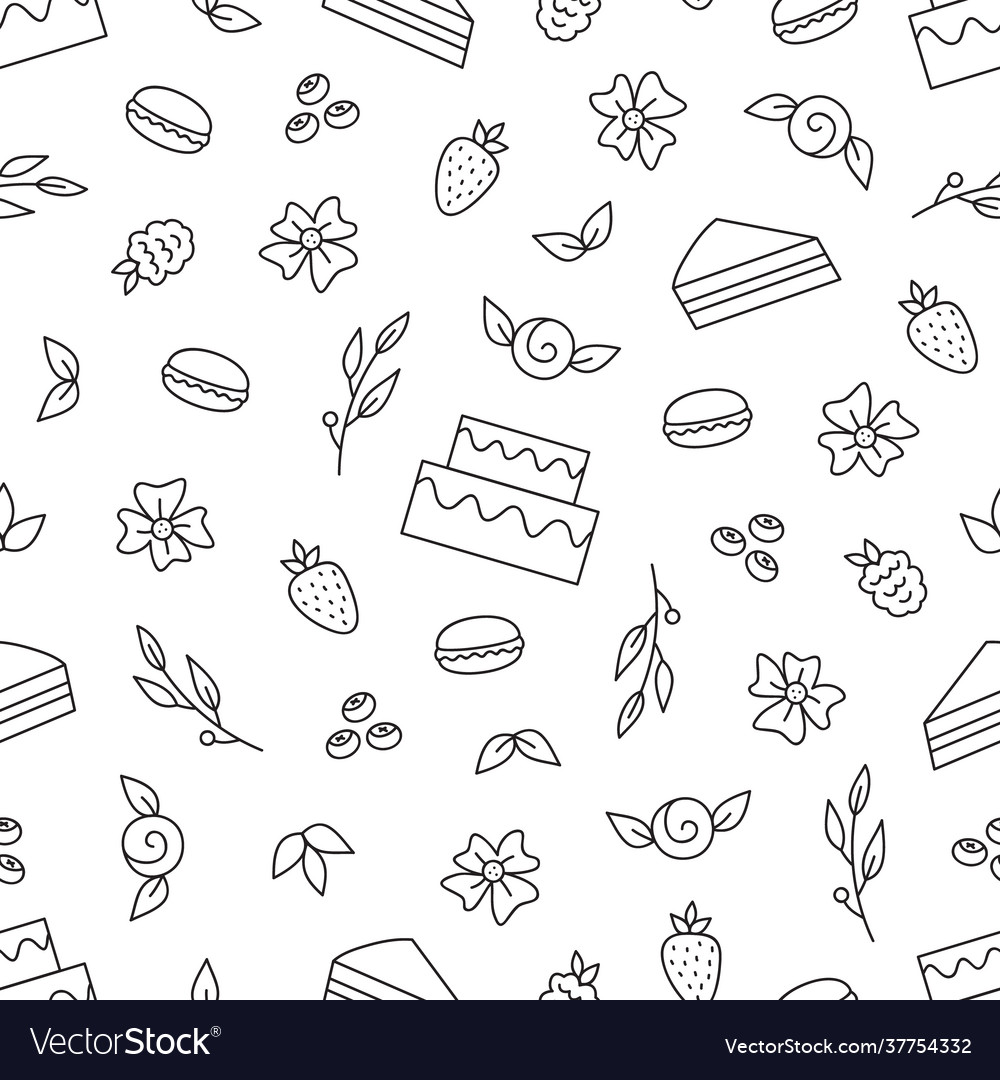 Sweet cake shop drawing seamless pattern