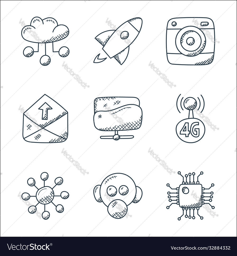 Technology line icons linear set quality