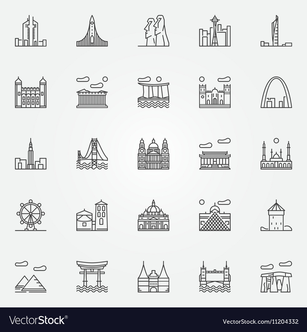 Travel landmarks icons set