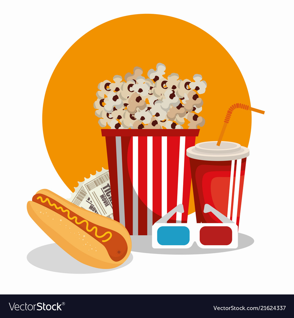 Cinema food with glasses 3d Royalty Free Vector Image