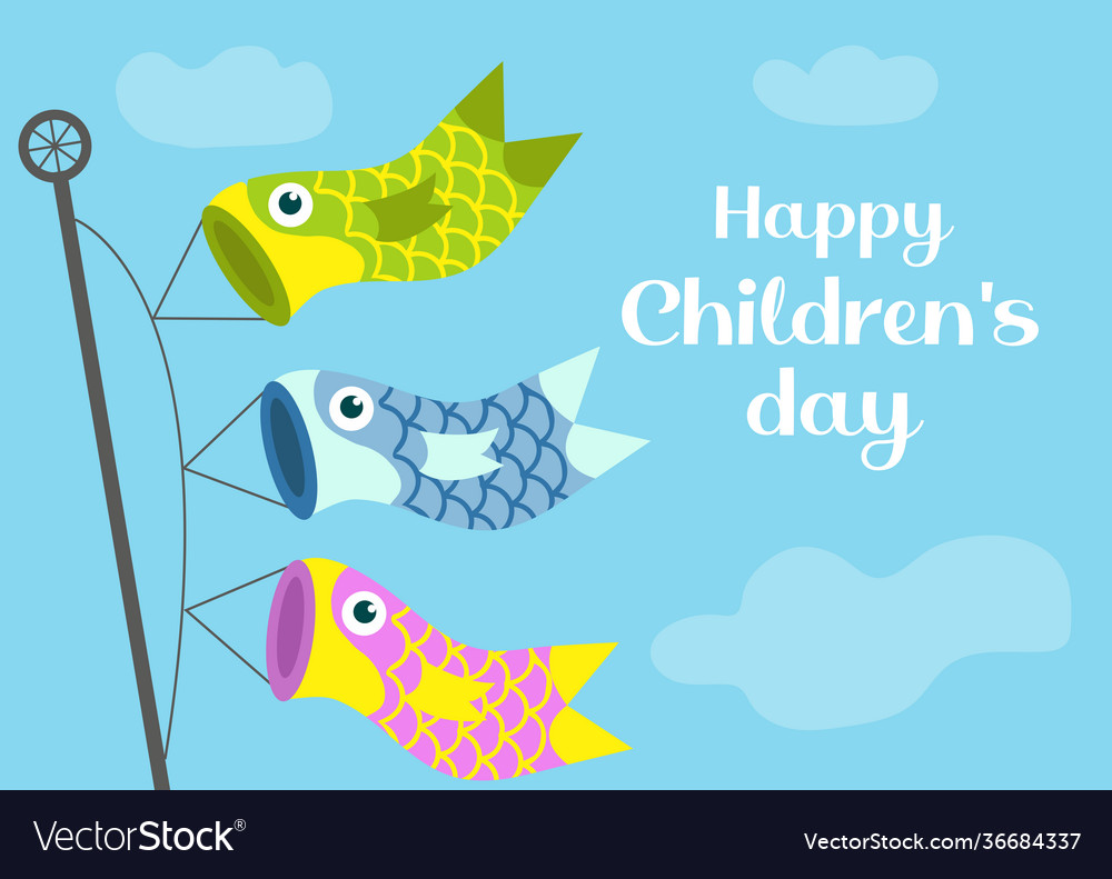 Koinobori carp streamer fish kites happy vector image. 