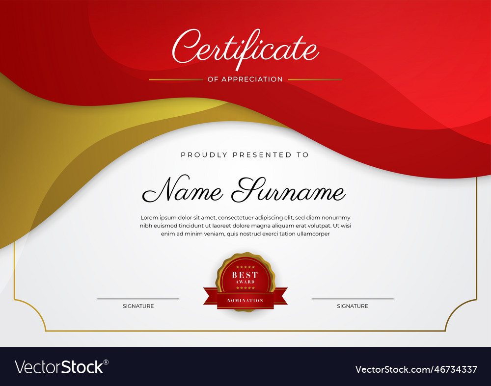 Modern elegant red and gold diploma certificate Vector Image