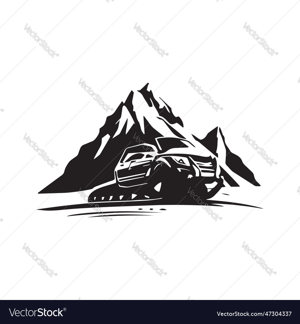 Off road snowmobile logo silhouette with mountain Vector Image