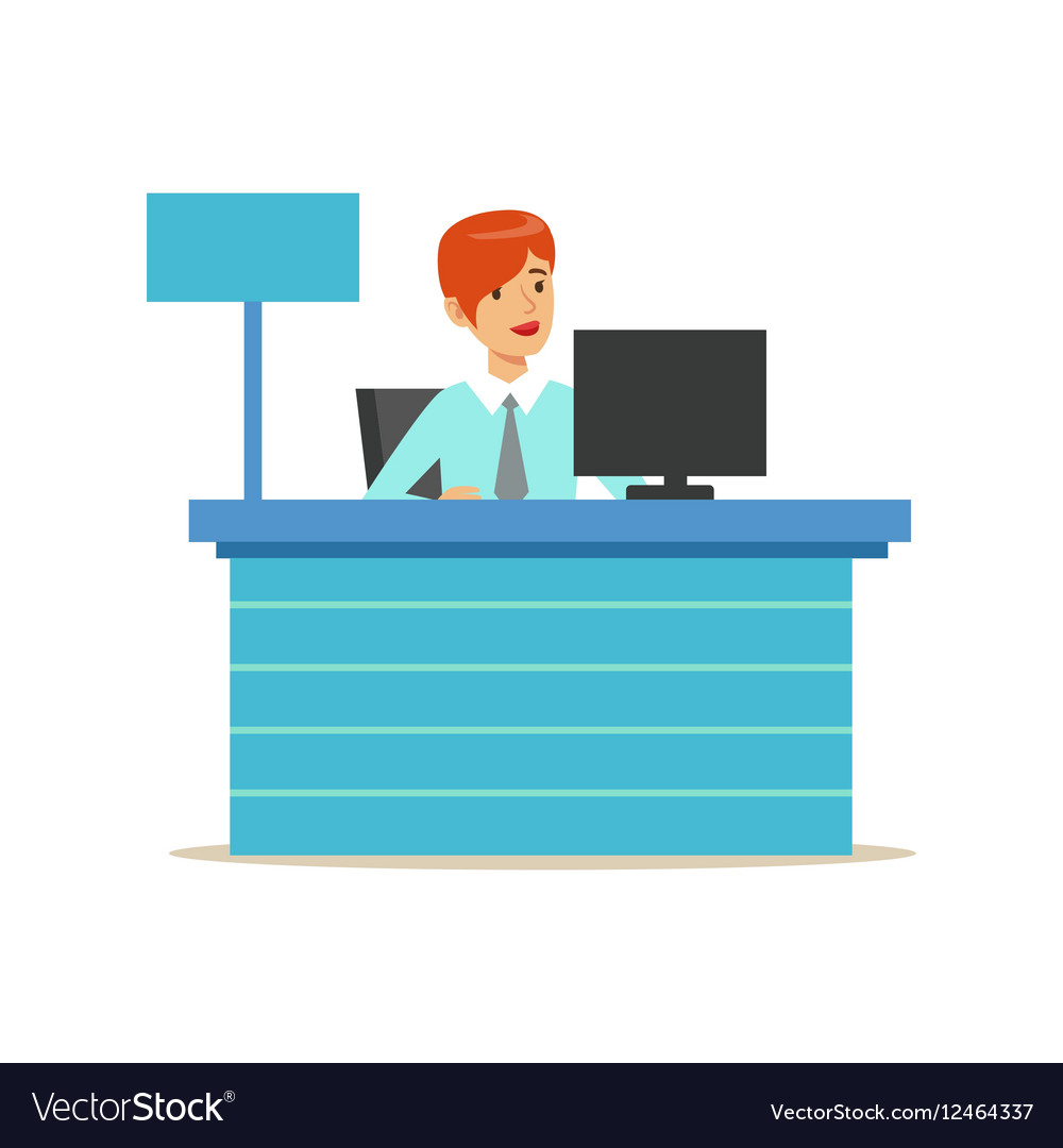 Office Bank Employee At Her Desk Bank Service Vector Image