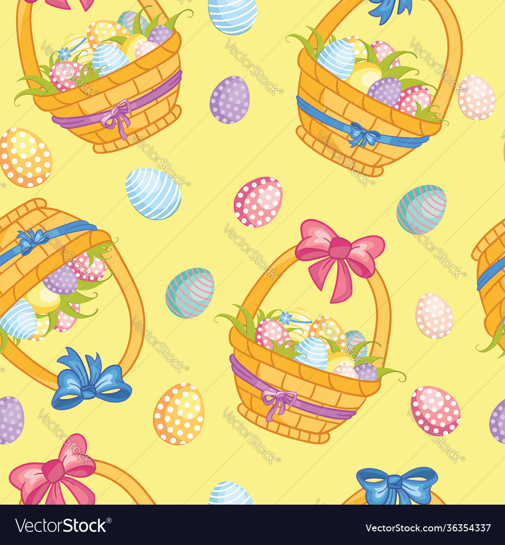 Seamless pattern with cartoon basket easter