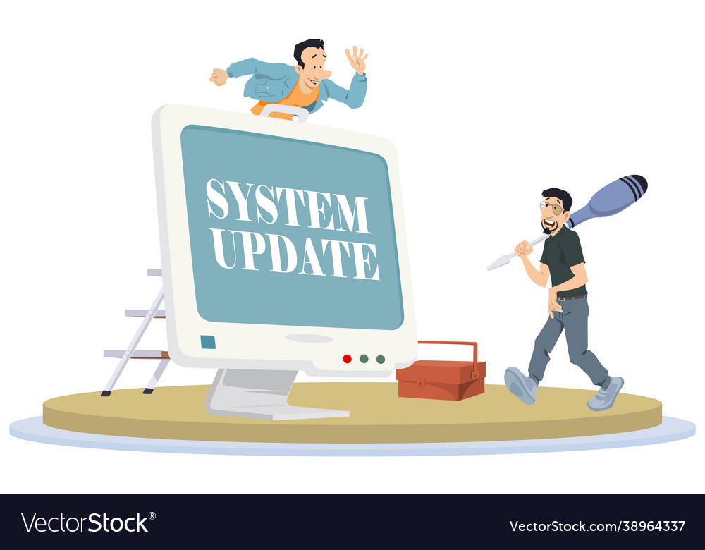 System update concept men repair computer Vector Image