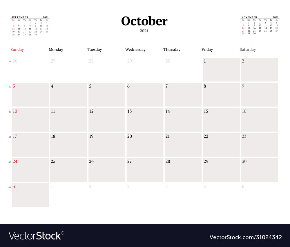 Calendar template for october 2021 business Vector Image