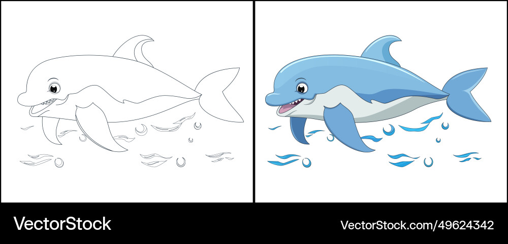 Coloring page for dolphin kindergarten children Vector Image