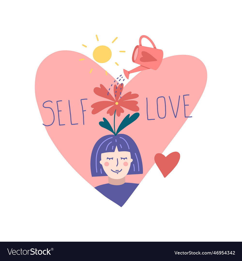 Girl loves herself flower on the head watering Vector Image