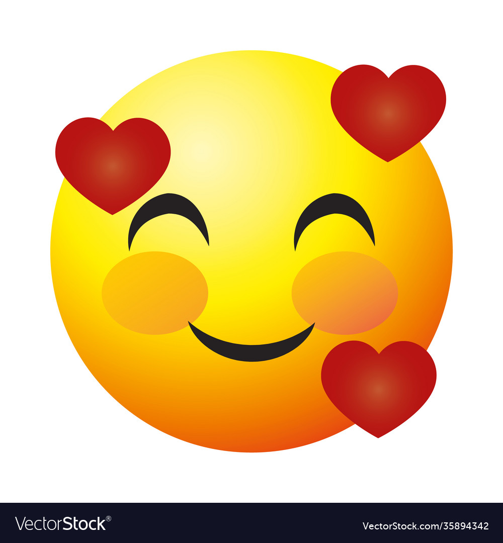 Smiling emoji face with hearts colorful design