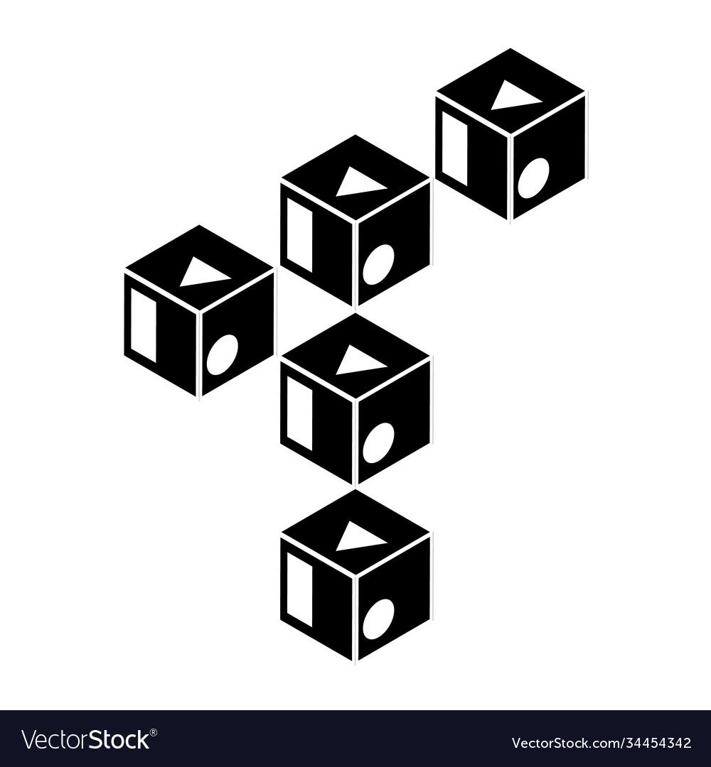 T letter logo symbol cubes lined up in space