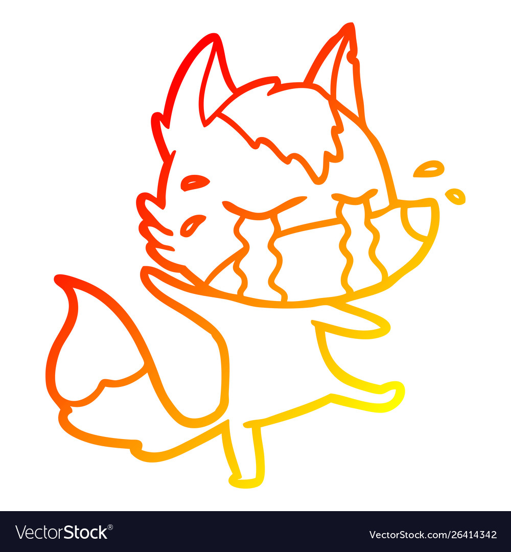 Warm gradient line drawing cartoon crying wolf Vector Image