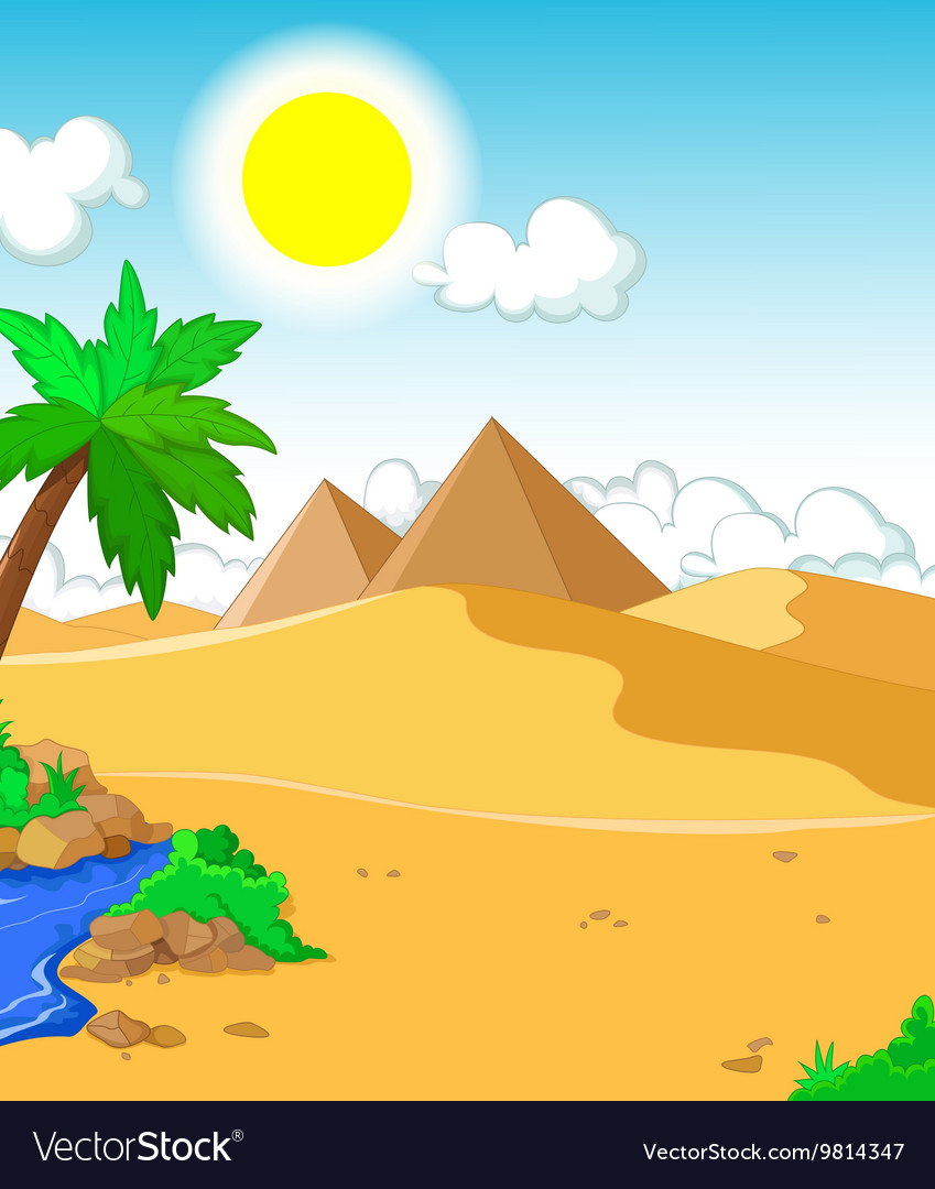 Beautiful view of tree cartoon with desert landsca