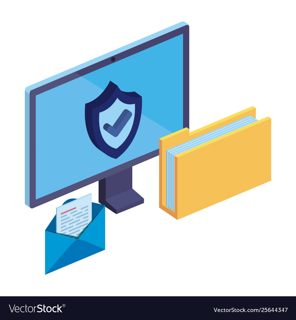 Computer monitor with folder and envelope vector image Computer monitor with folder and envelope