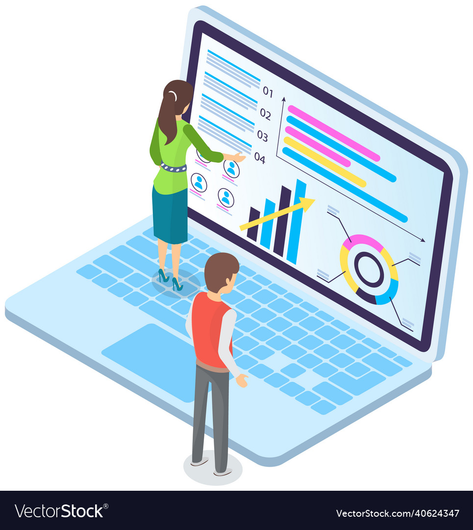 Employees look at visual graph on monitor