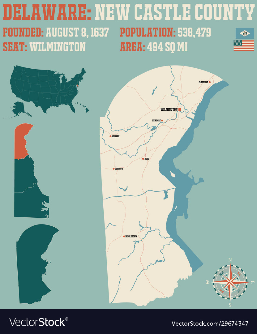 New Castle County Delaware Zip Code Map Map New Castle County In Delaware Royalty Free Vector Image