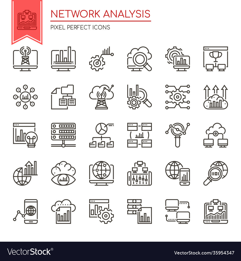 Network analysis thin line and pixel perfect Vector Image