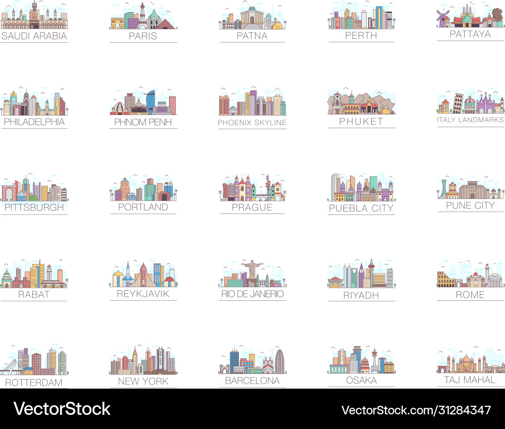 Set cityscape flat Royalty Free Vector Image - VectorStock