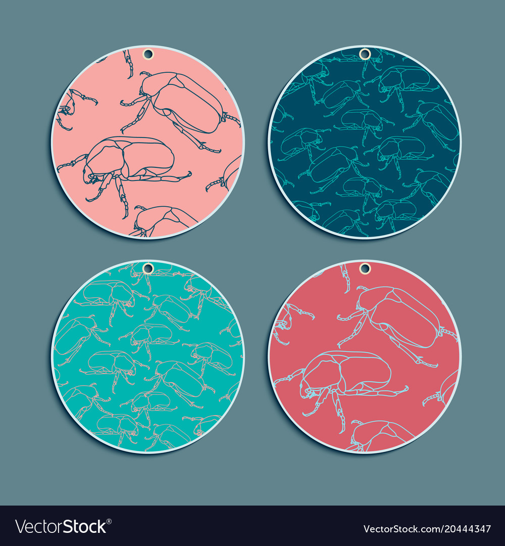 set of summer round gift tags with scarab beetles vector image summer gift tags