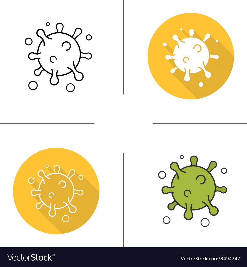 Virus flat design linear and color icons set