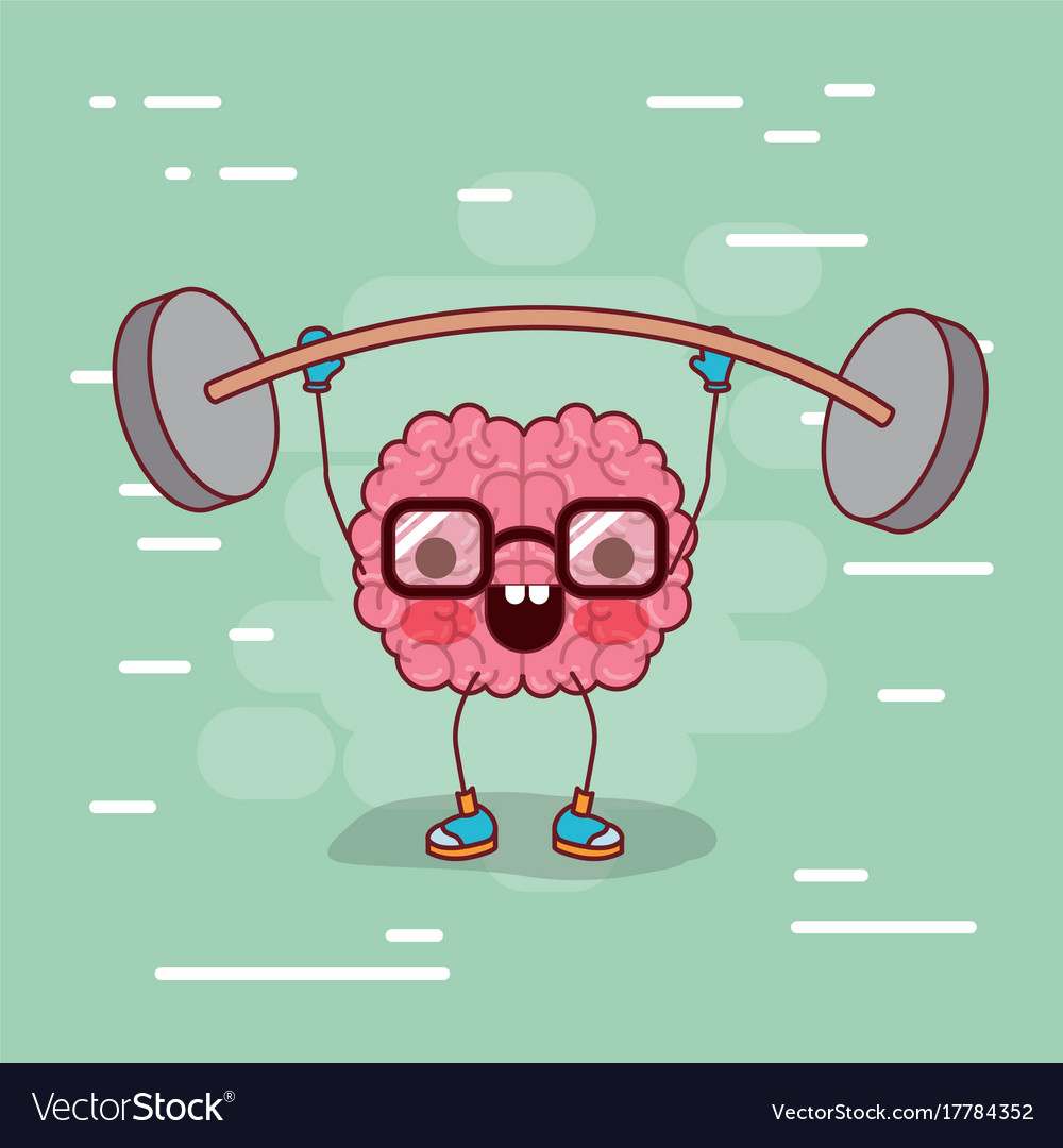 Brain cartoon with glasses and weightlifting and Vector Image