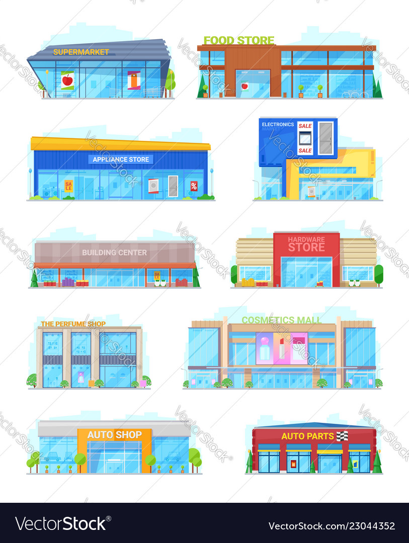 Buildings for shopping in city or town isolated Vector Image