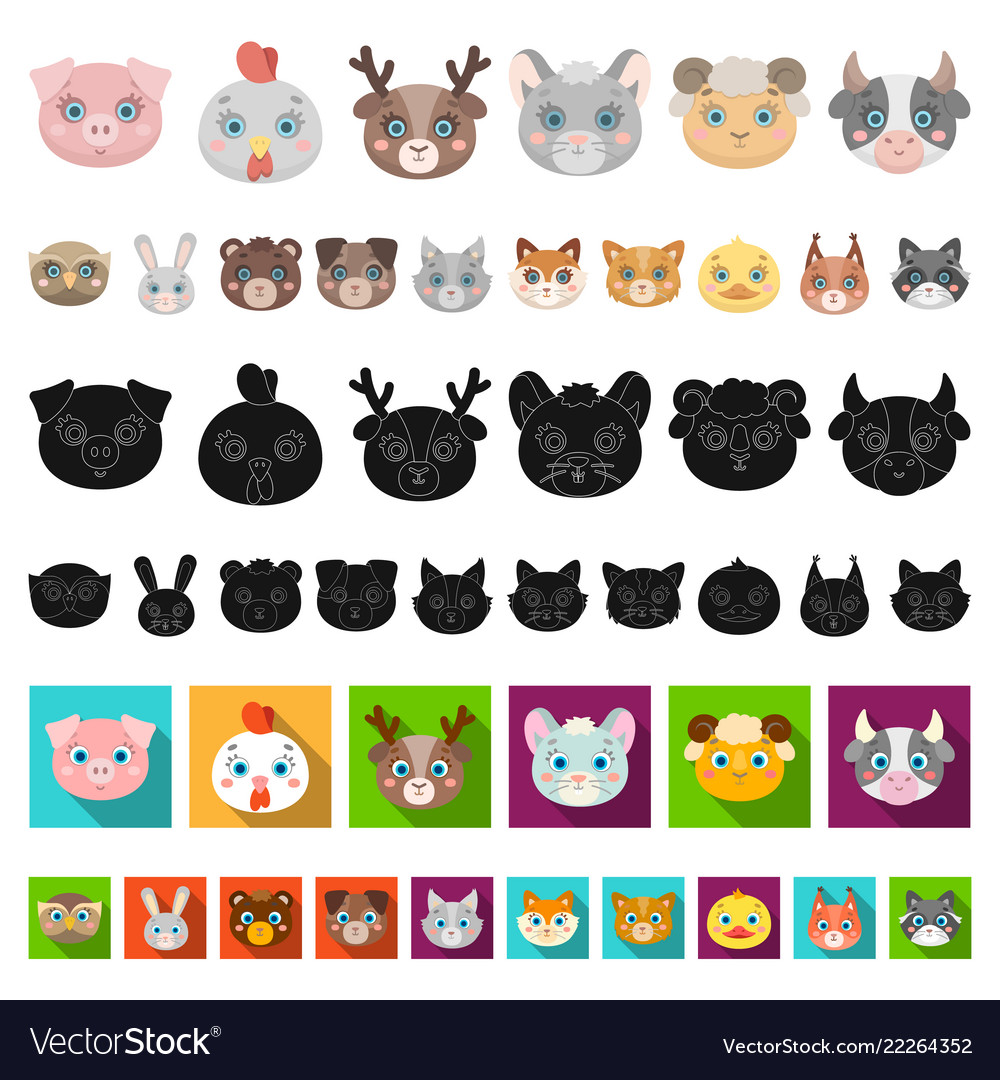 Muzzles of animals cartoon icons in set collection