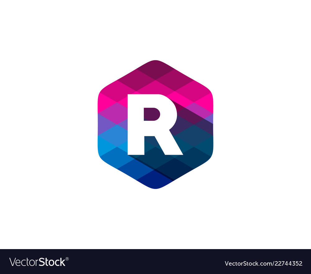 R hexagon pixel letter shadow logo icon design