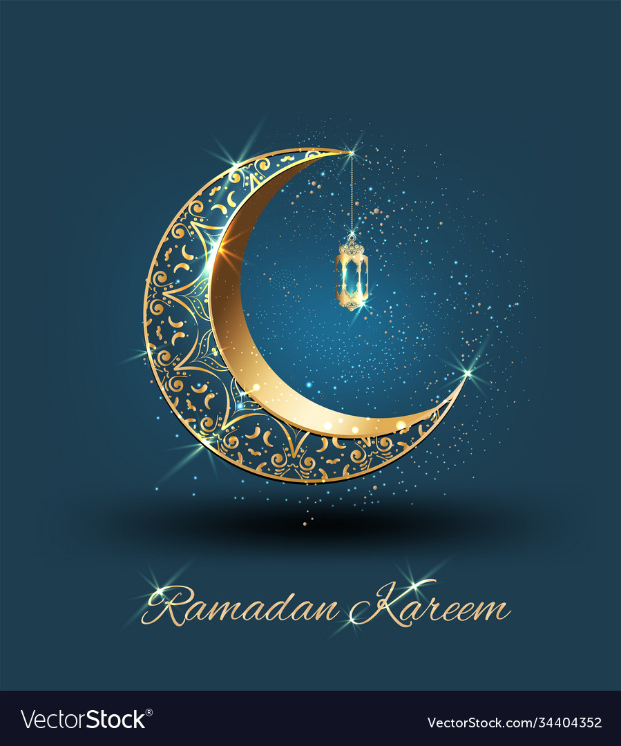 the golden crescent moon, Ramadan Kareem celebration with golden