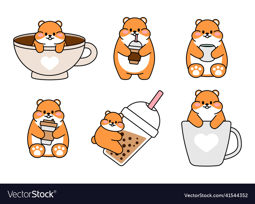 Set of cute drawn hamsters kawaii hamster Vector Image