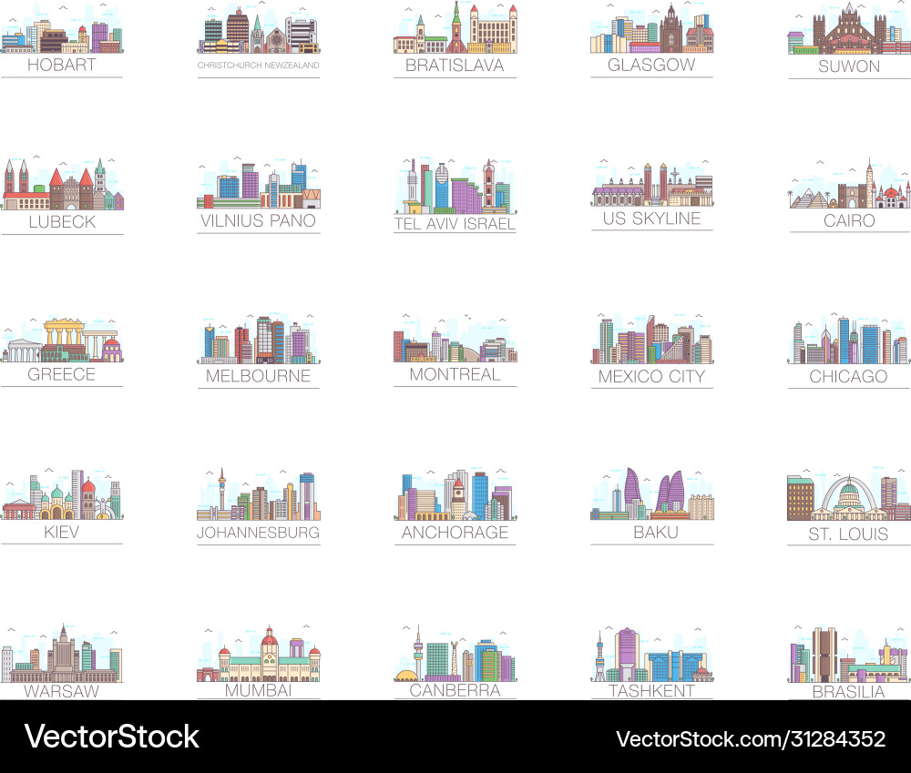 Skyscraper buildings flat pack Royalty Free Vector Image