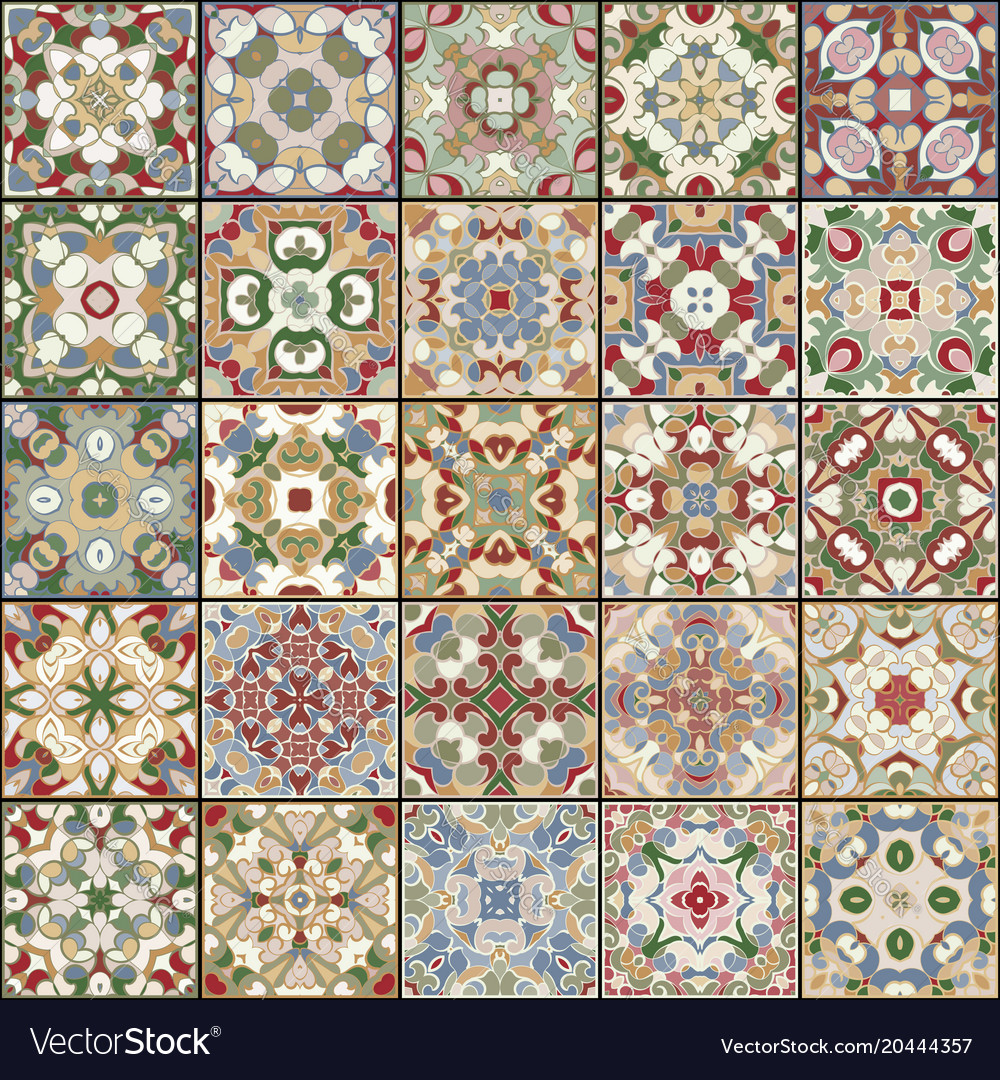 A Collection Of Ceramic Tiles In Retro Colors Vector Image