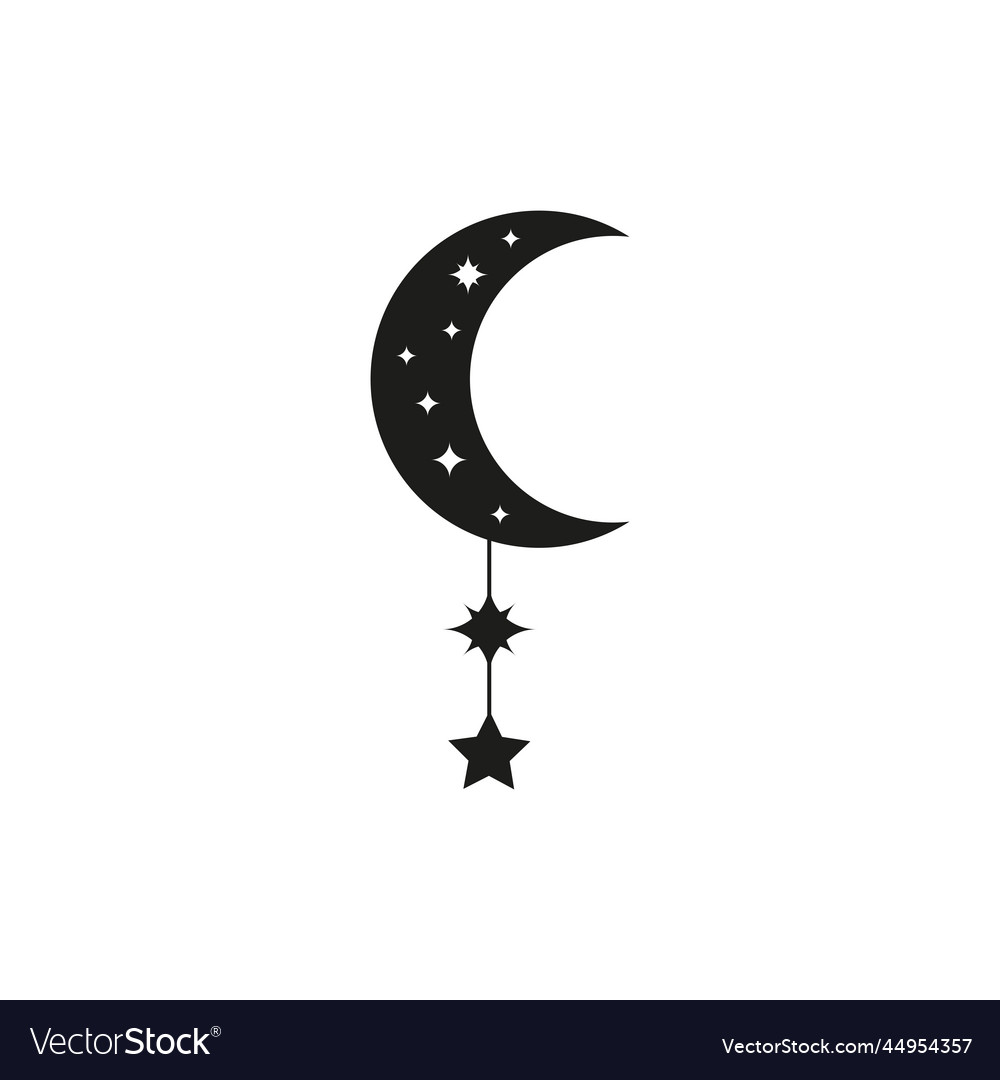 Bohemian black crescent with stars Royalty Free Vector Image