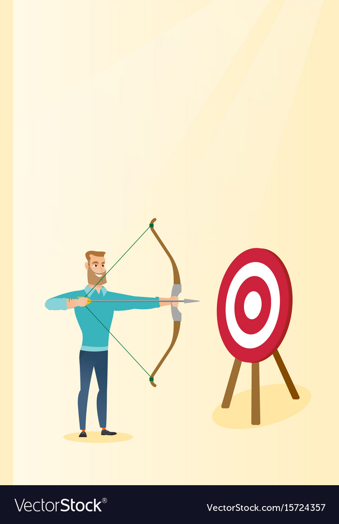 Bowman aiming with a bow and arrow at the target Vector Image