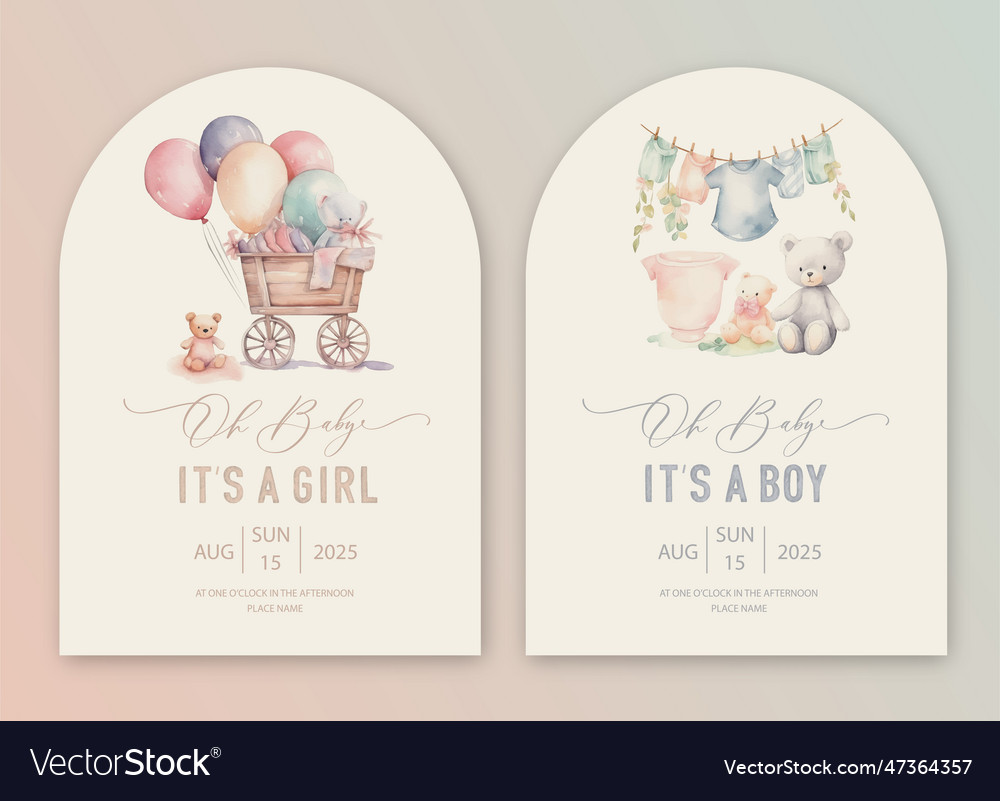 Cute baby shower watercolor invitation card Vector Image