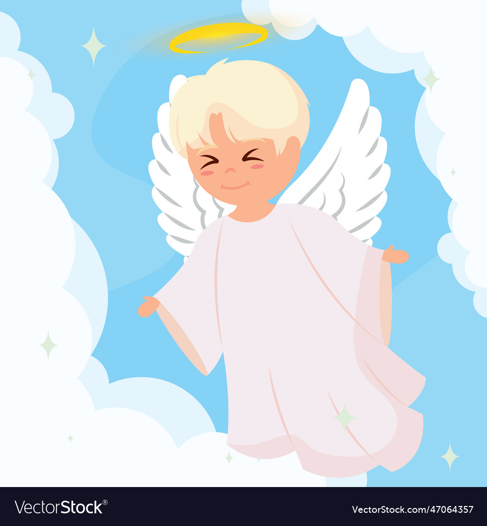 Isolated cute angel cartoon character on clouds Vector Image