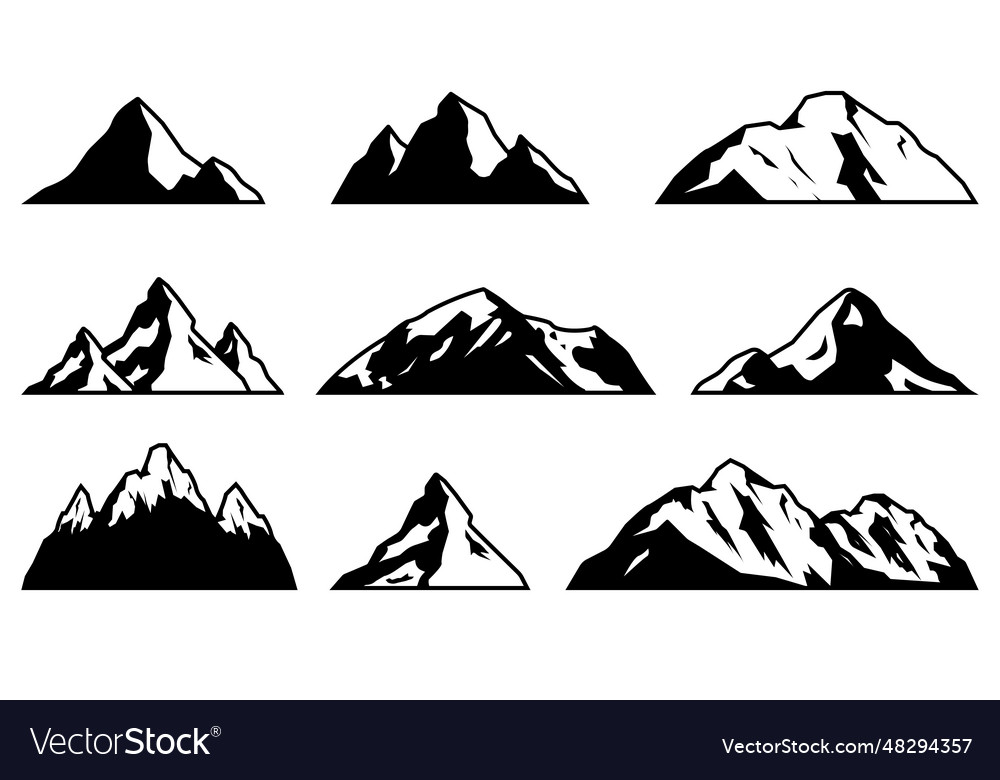 Mountain silhouette set rocky mountains icon Vector Image