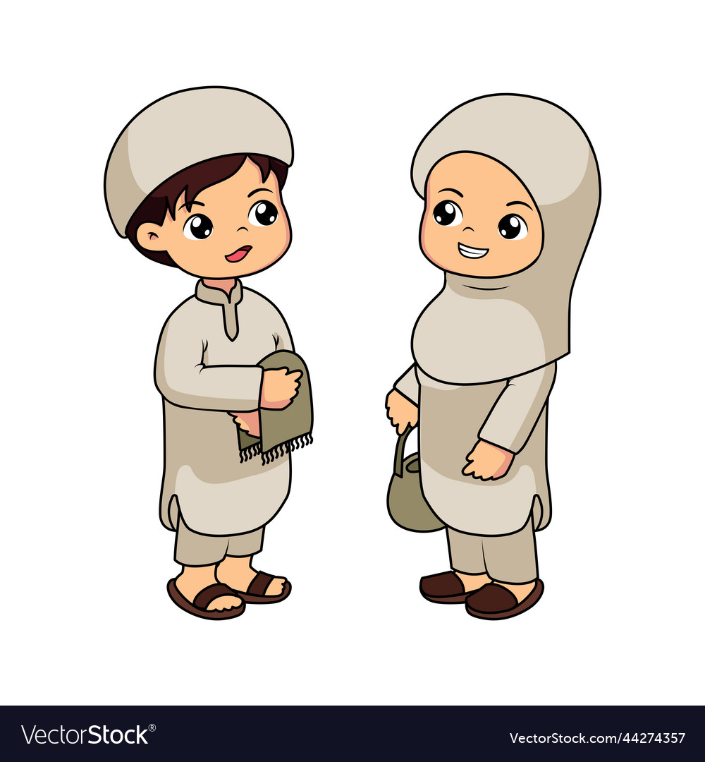 Muslim boy and girl cute cartoon Royalty Free Vector Image