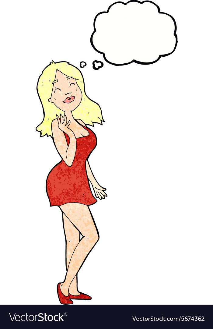 Cartoon pretty woman in cocktail dress